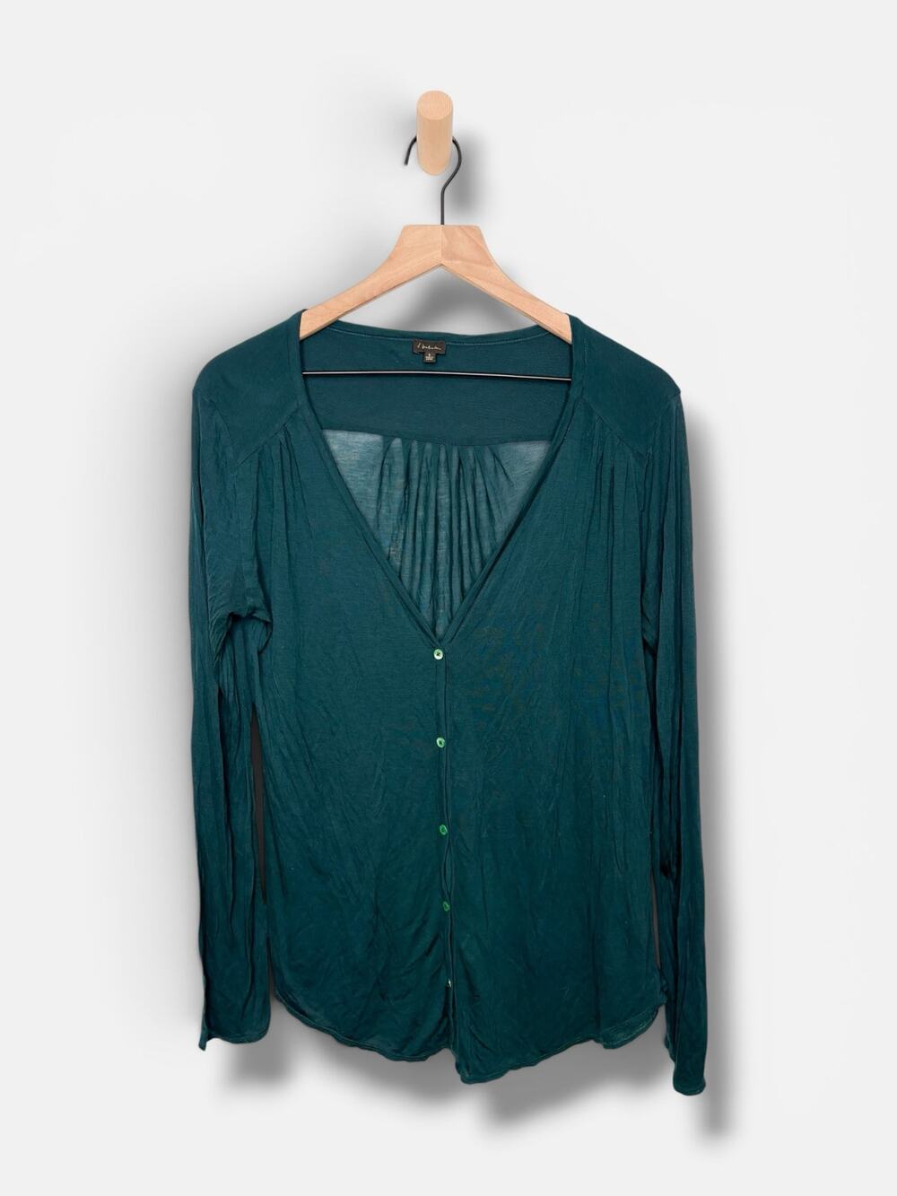 Aritzia T Babaton Semi Sheer Flowy Button Up Top Small Emerald Green Long Sleeve